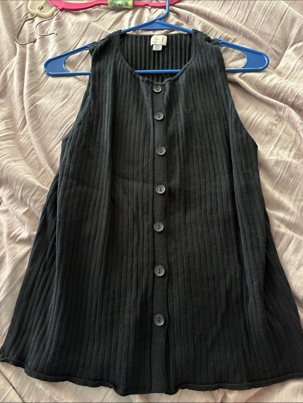 a new day Black Ribbed Button-Front Sleeveless Tank Top